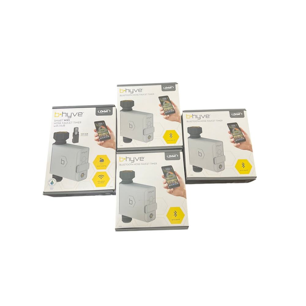 Lot of 4 b-hyve Smart wifi and Bluetooth Hose Faucet Timers with hub Used